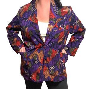 Vintage Maggie Barnes Womens Plus 2X Purple Blazer Jacket Long Sleeve  Floral